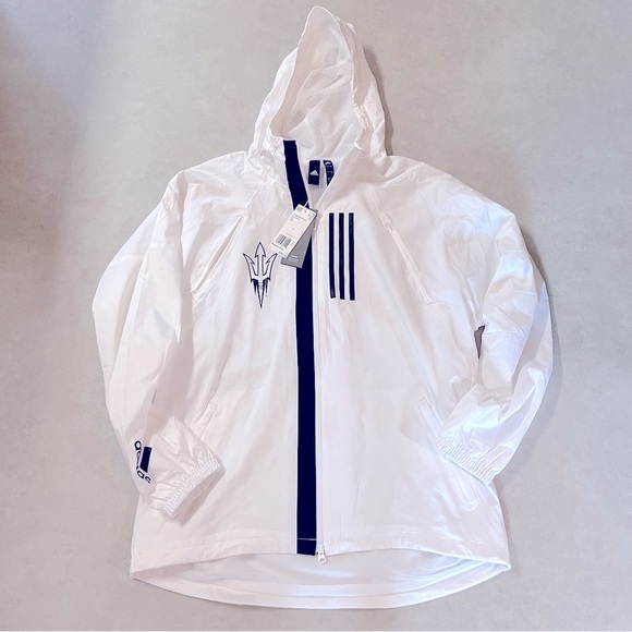 NEW ADIDAS White & Black Hooded Windbreaker. Large. Arizona State Sun Devils NWT - Picture 1 of 7